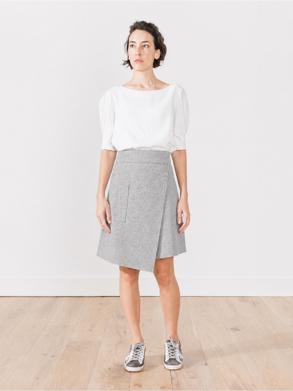 Carven Wool Gray Asymetrical Skirt Lined French *902